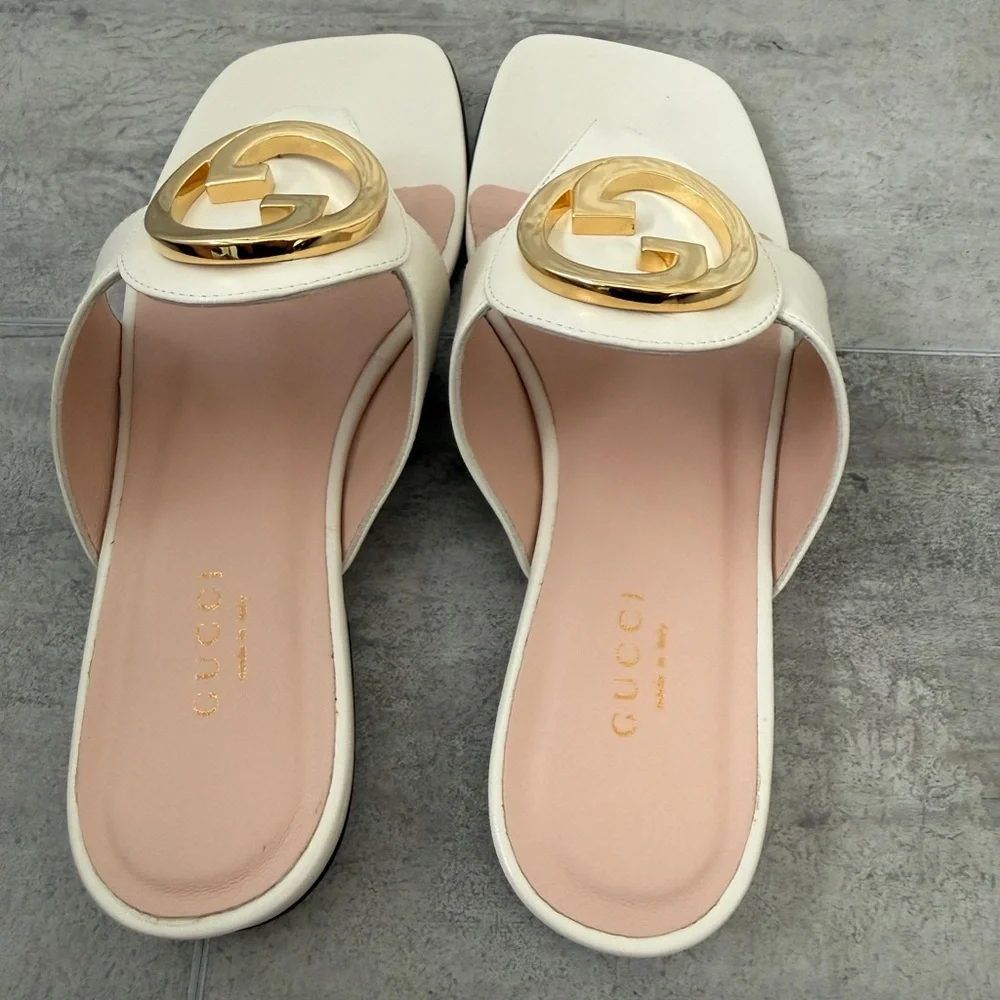 Gucci Blondie GG Logo Leather Thong Flip Flop Flat Sandals Shoes Size 7 NWT - Picture 11 of 16